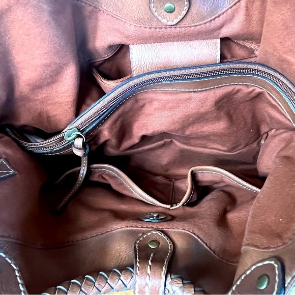 FOSSIL Classic 1954 Braided Leather Circle Handle Satchel Bag Fabric Body Y2K - Picture 9 of 10